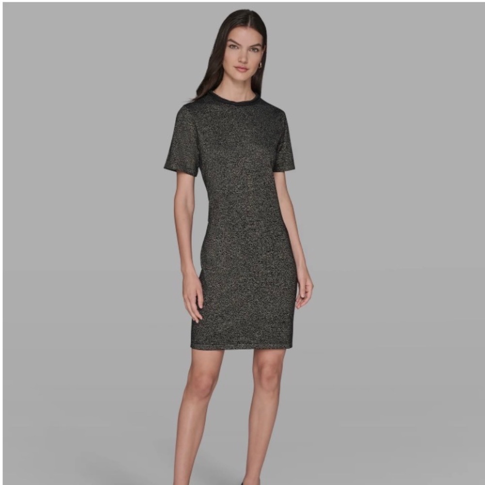 KARL LAGERFELD PARIS Shimmer Sweater Dress Black/Gold - size Large (12-14)